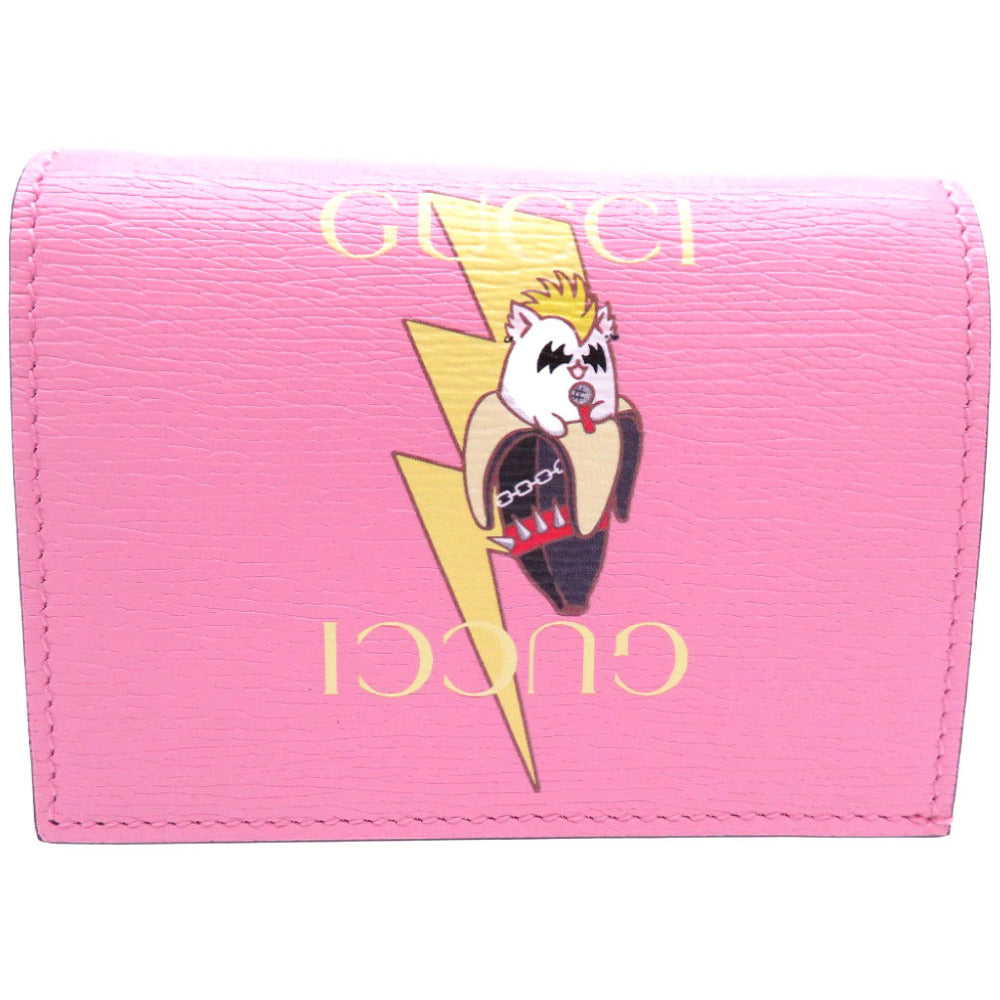 未使用 グッチ ばなにゃ バナナ 二つ折り財布 レザー ピンク 0088【中古】GUCCI