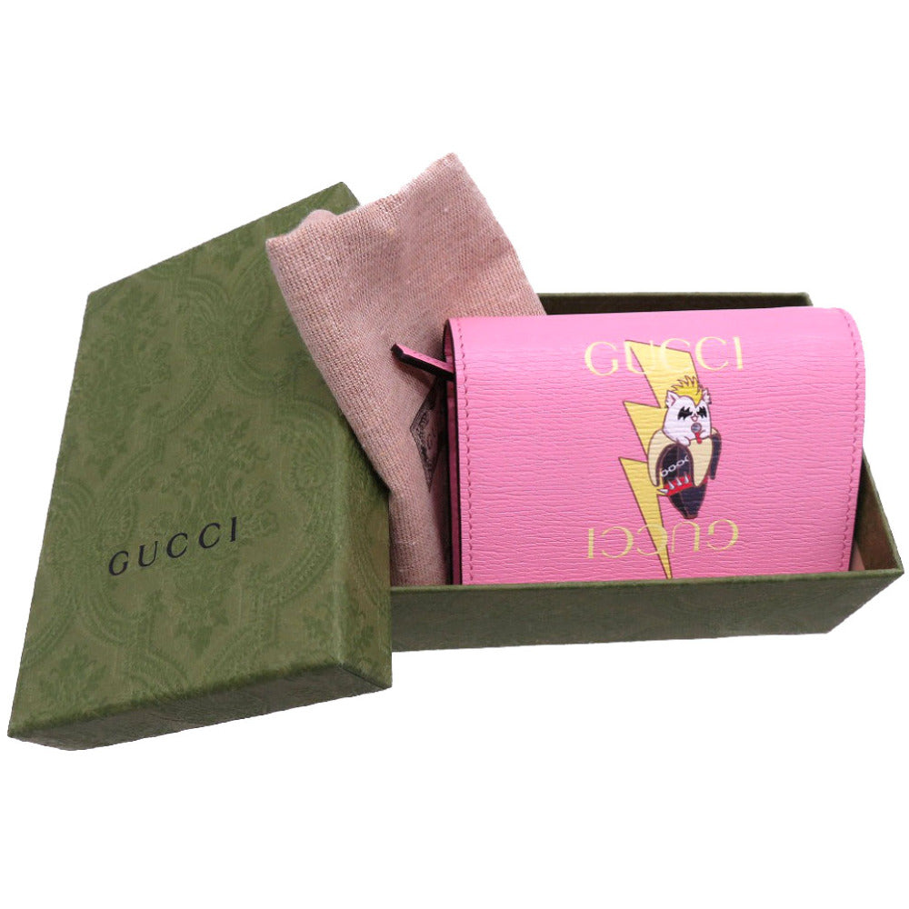 未使用 グッチ ばなにゃ バナナ 二つ折り財布 レザー ピンク 0088【中古】GUCCI