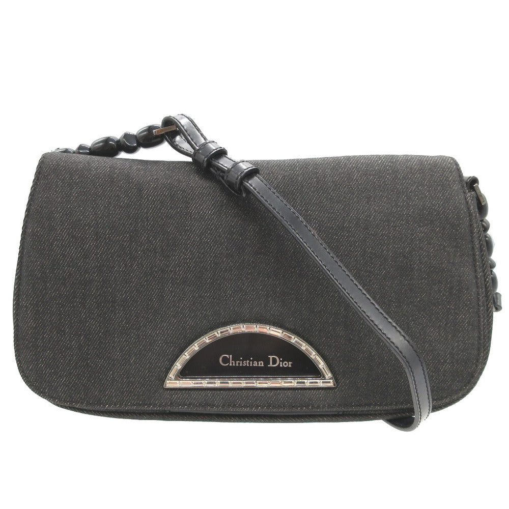美品 クリスチャンディオール マリスパール デニム レザー ブラック 黒 ショルダーバッグ 0002【中古】Christian Dior