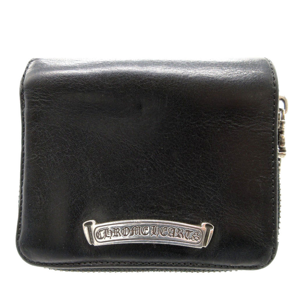 クロムハーツ スクエアジップ ビルウォレット コンパクトウォレット レザー ブラック 黒 2つ折り財布 財布 0012【中古】CHROME HEARTS