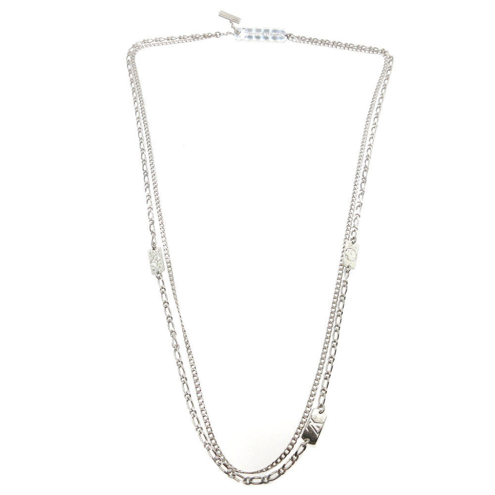 新品同様 ルイヴィトン M01482 モノグラムスタック LVロゴ メタル シルバー ダブルチェーン ネックレス 0013【中古】LOUIS VUITTON