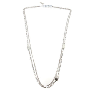 新品同様 ルイヴィトン M01482 モノグラムスタック LVロゴ メタル シルバー ダブルチェーン ネックレス 0013【中古】LOUIS VUITTON