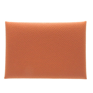 美品 エルメス カルヴィデュオ U刻印(2022年製) ヴォーエプソン オレンジ カードケース 0016【中古】HERMES