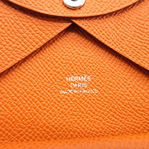 美品 エルメス カルヴィデュオ U刻印(2022年製) ヴォーエプソン オレンジ カードケース 0016【中古】HERMES