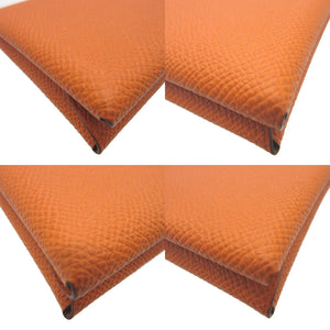 美品 エルメス カルヴィデュオ U刻印(2022年製) ヴォーエプソン オレンジ カードケース 0016【中古】HERMES