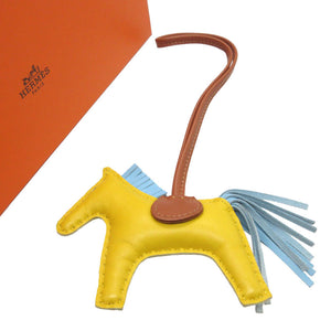 美品 エルメス ロデオチャームPM アニューミロ D刻印(2019年製) ジョーヌナプル セレスト ゴールド バッグチャーム キーホルダー 0018【中古】HERMES