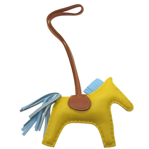 美品 エルメス ロデオチャームPM アニューミロ D刻印(2019年製) ジョーヌナプル セレスト ゴールド バッグチャーム キーホルダー 0018【中古】HERMES