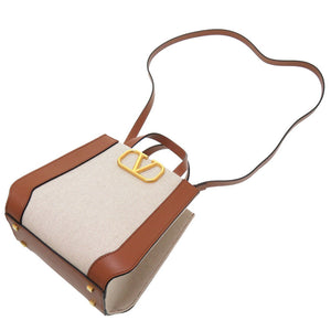 未使用 ヴァレンティノ ガラヴァーニ Vロゴ レザー キャンバス ブラウン 2W2B0L73YJH 2WAY ハンドバッグ 茶 0042 【中古】 Valentino Garavani