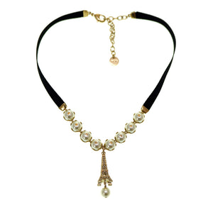 新品同様 ディオール エッフェル塔 パール チョーカー ネックレス ゴールドカラー アクセサリー 0048【中古】Dior