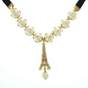 新品同様 ディオール エッフェル塔 パール チョーカー ネックレス ゴールドカラー アクセサリー 0048【中古】Dior