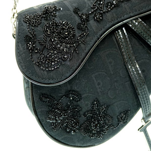 新品同様 ディオール サドル トロッター ビーズ スパンコーツ ショルダーバッグ キャンバス ブラック 黒 0049【中古】Dior