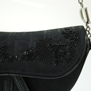 新品同様 ディオール サドル トロッター ビーズ スパンコーツ ショルダーバッグ キャンバス ブラック 黒 0049【中古】Dior