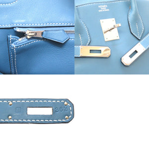 美品 エルメス バーキン35 ヴォーガリバー ブルージーン シルバー金具 □J刻印 ハンドバッグ バッグ 青 0059 【中古】 HERMES