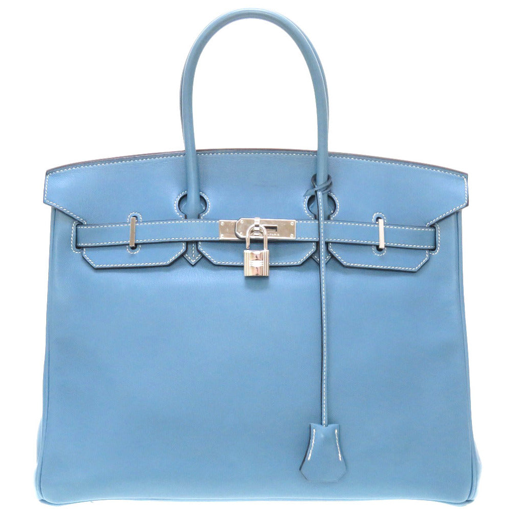美品 エルメス バーキン35 ヴォーガリバー ブルージーン シルバー金具 □J刻印 ハンドバッグ バッグ 青 0059 【中古】 HERMES