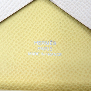 新品同様 エルメス カルヴィデュオヴェルソ シェーブル シルバー金具 ナタ ジョーヌプッサン アイボリー コインケース付き カードケース 0066【中古】HERMES