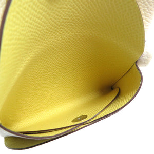 新品同様 エルメス カルヴィデュオヴェルソ シェーブル シルバー金具 ナタ ジョーヌプッサン アイボリー コインケース付き カードケース 0066【中古】HERMES