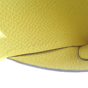 新品同様 エルメス カルヴィデュオヴェルソ シェーブル シルバー金具 ナタ ジョーヌプッサン アイボリー コインケース付き カードケース 0066【中古】HERMES