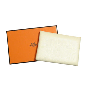 新品同様 エルメス カルヴィデュオヴェルソ シェーブル シルバー金具 ナタ ジョーヌプッサン アイボリー コインケース付き カードケース 0066【中古】HERMES