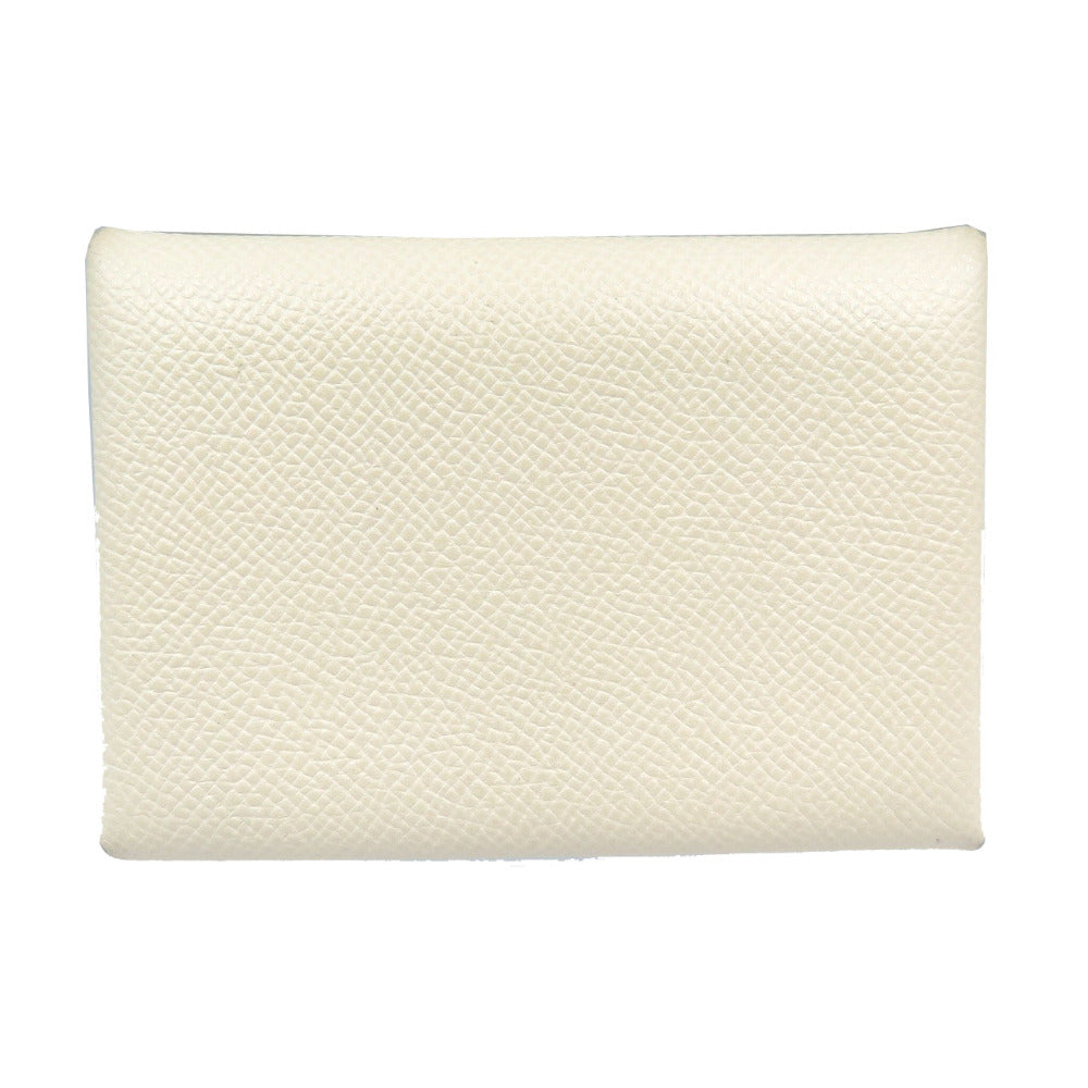 新品同様 エルメス カルヴィデュオヴェルソ シェーブル シルバー金具 ナタ ジョーヌプッサン アイボリー コインケース付き カードケース 0066【中古】HERMES