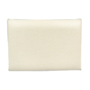 新品同様 エルメス カルヴィデュオヴェルソ シェーブル シルバー金具 ナタ ジョーヌプッサン アイボリー コインケース付き カードケース 0066【中古】HERMES