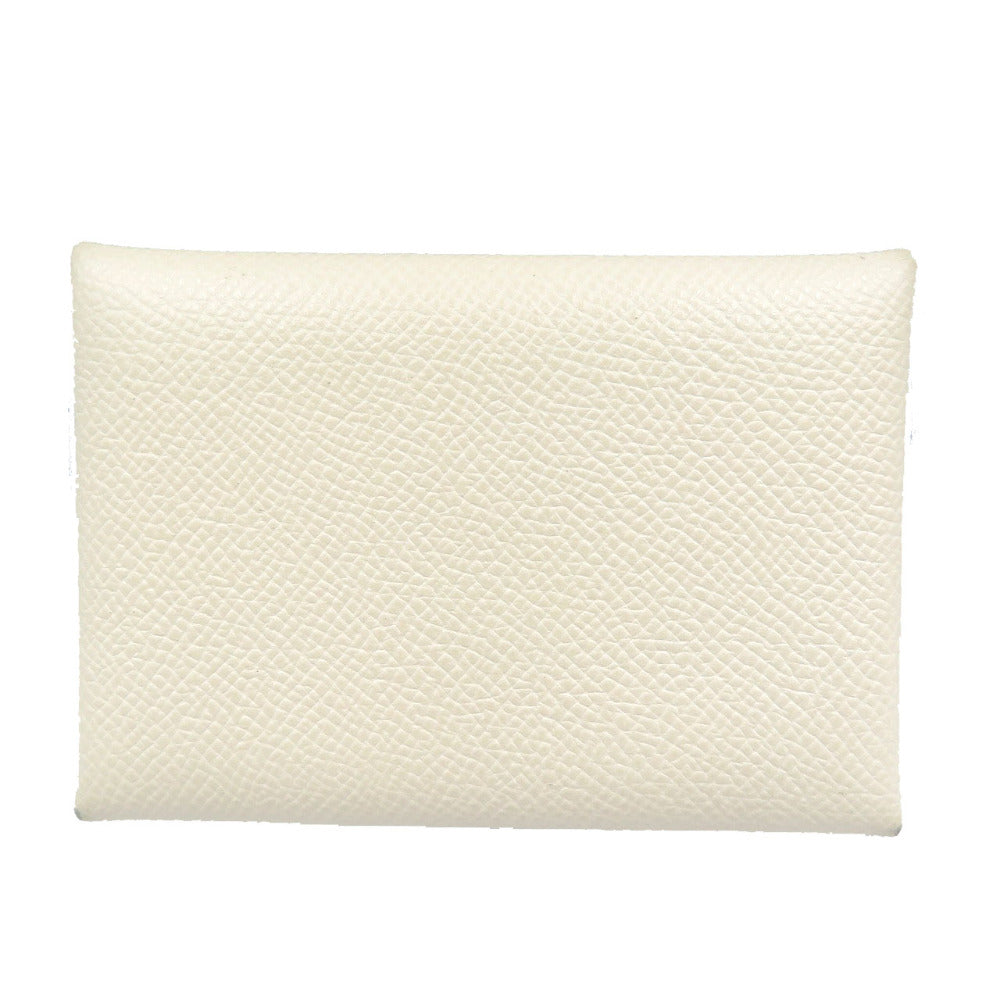 新品同様 エルメス カルヴィデュオヴェルソ シェーブル シルバー金具 ナタ ジョーヌプッサン アイボリー コインケース付き カードケース 0066【中古】HERMES