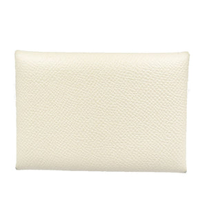 新品同様 エルメス カルヴィデュオヴェルソ シェーブル シルバー金具 ナタ ジョーヌプッサン アイボリー コインケース付き カードケース 0066【中古】HERMES