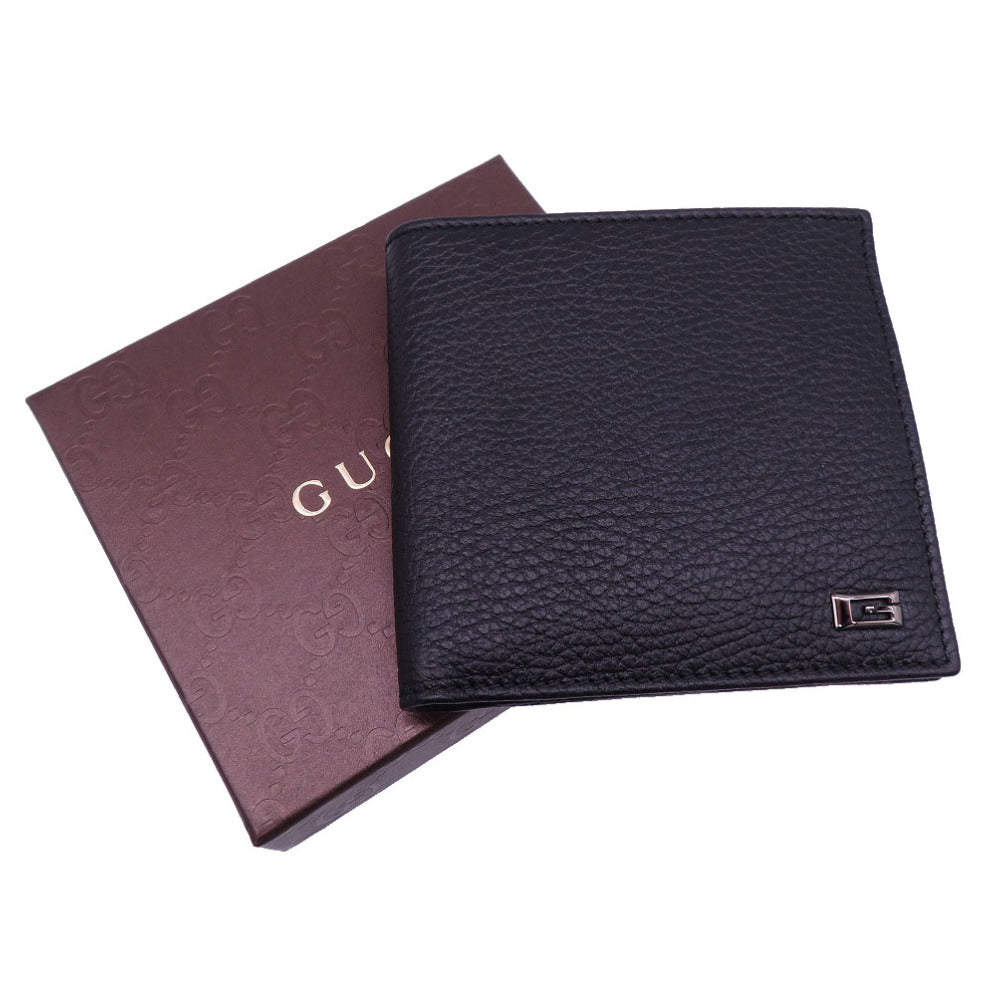 未使用 グッチ レザー ブラック 150405 二つ折り財布 財布 黒 0068 【中古】 GUCCI メンズ