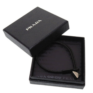 未使用 プラダ トライアングル レザーメタル ブラック シルバー ブレスレット アクセサリー 黒 0070 【中古】 PRADA