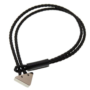 未使用 プラダ トライアングル レザーメタル ブラック シルバー ブレスレット アクセサリー 黒 0070 【中古】 PRADA