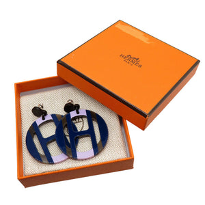 未使用 エルメス Hエキップ バッファローホーン ネイビー リラ ピアス アクセサリー 0072 【中古】 HERMES