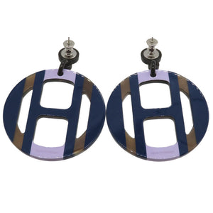 未使用 エルメス Hエキップ バッファローホーン ネイビー リラ ピアス アクセサリー 0072 【中古】 HERMES