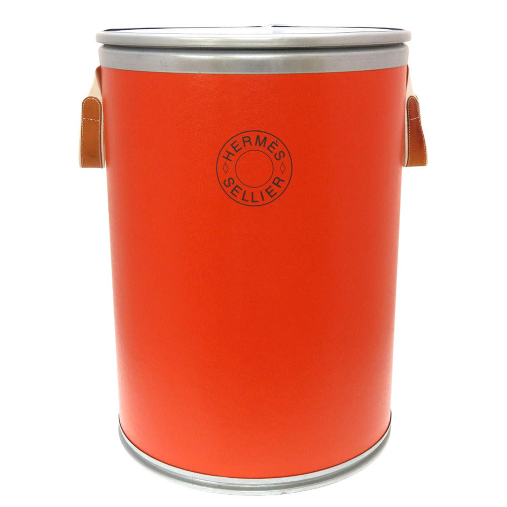 エルメス サドルボックス セリエ オレンジ ステンレススチール レザー ペーパー 馬具入れ 缶 0073 【中古】 HERMES