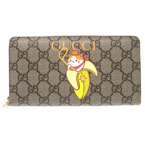 未使用 グッチ 701060 GGスプリーム ばなにゃ コラボ ベージュ ラウンドファスナー長財布 財布 0075【中古】GUCCI