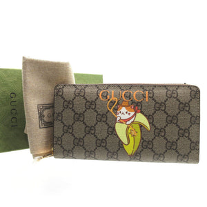 未使用 グッチ 701060 GGスプリーム ばなにゃ コラボ ベージュ ラウンドファスナー長財布 財布 0075【中古】GUCCI