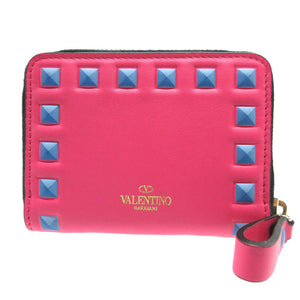 新品同様 ヴァレンティノ スタッズ レザー ピンク コインパース コインケース 財布 0080【中古】VALENTINO
