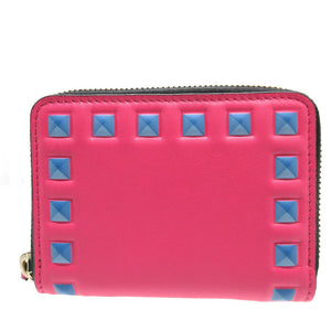 新品同様 ヴァレンティノ スタッズ レザー ピンク コインパース コインケース 財布 0080【中古】VALENTINO
