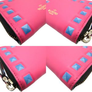 新品同様 ヴァレンティノ スタッズ レザー ピンク コインパース コインケース 財布 0080【中古】VALENTINO