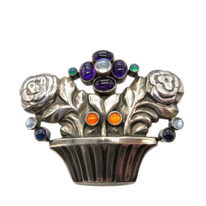 美品 ジョージジェンセン ヴィンテージ 花かご カラーストーン 67 シルバー925 シルバー ブローチ 0082【中古】GEORG JENSEN