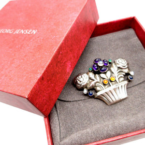 美品 ジョージジェンセン ヴィンテージ 花かご カラーストーン 67 シルバー925 シルバー ブローチ 0082【中古】GEORG JENSEN