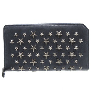 美品 ジミーチュウ スタースタッズ レザー ネイビー 紺 ラウンドファスナー長財布 財布 0087【中古】JIMMY CHOO