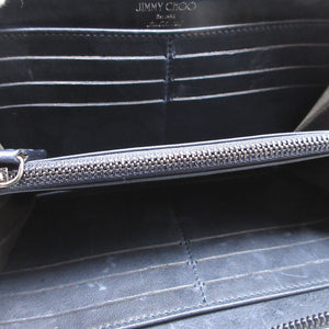 美品 ジミーチュウ スタースタッズ レザー ネイビー 紺 ラウンドファスナー長財布 財布 0087【中古】JIMMY CHOO