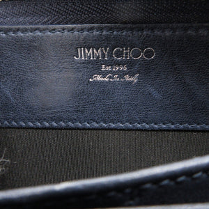 美品 ジミーチュウ スタースタッズ レザー ネイビー 紺 ラウンドファスナー長財布 財布 0087【中古】JIMMY CHOO