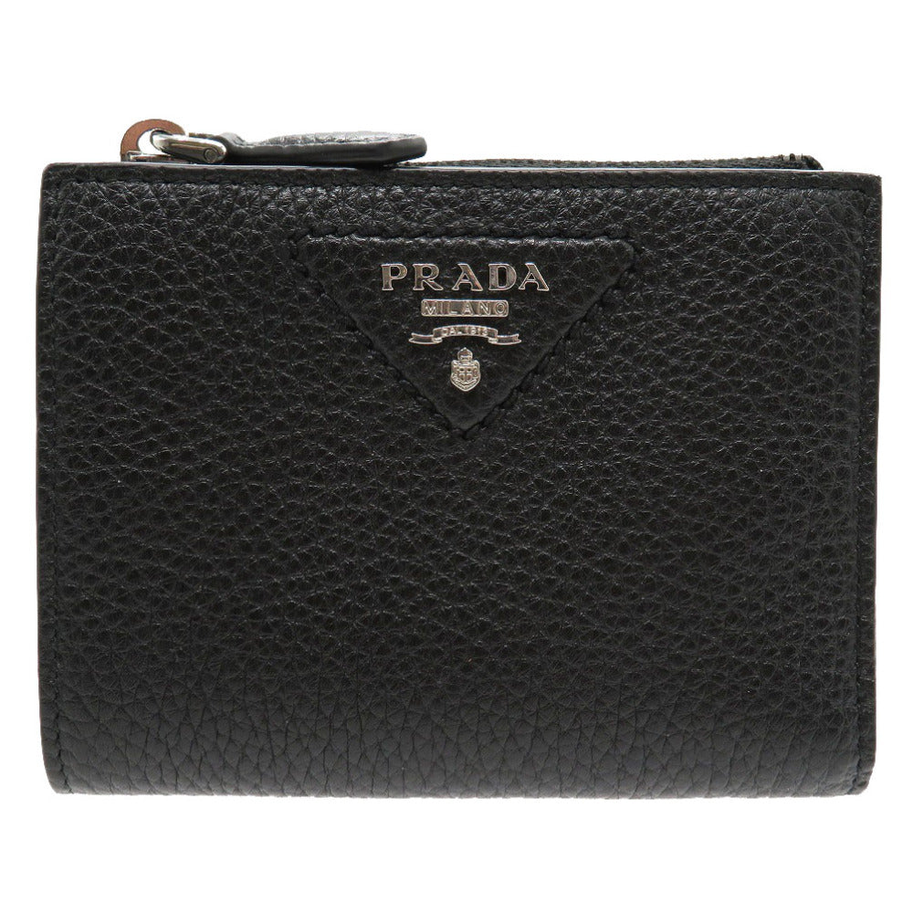 新品同様 プラダ レザー ブラック 2ML049 二つ折り財布 財布 黒 0121 【中古】 PRADA メンズ
