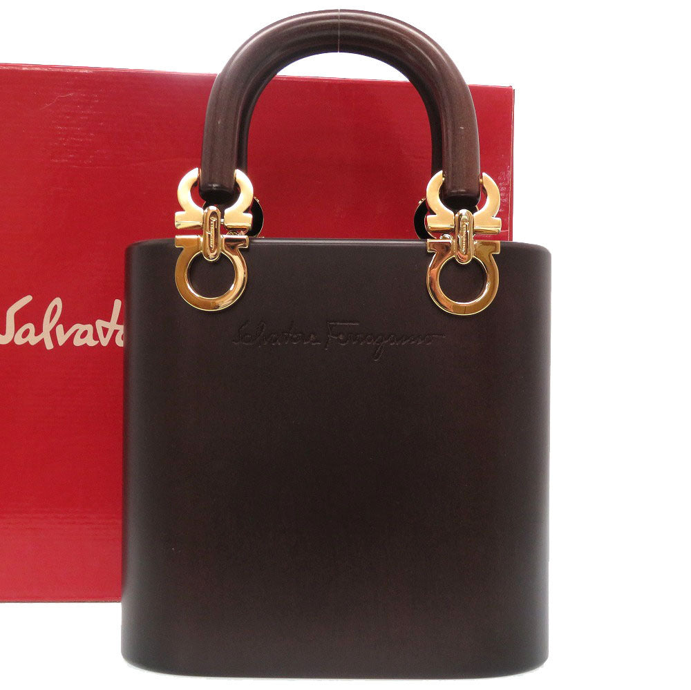 新品同様 フェラガモ ウッド素材 ガンチーニ金具 AU-21.7729 ハンドバッグ 茶 ブラウン ヴィンテージ アンティーク 0114【中古】Ferragamo