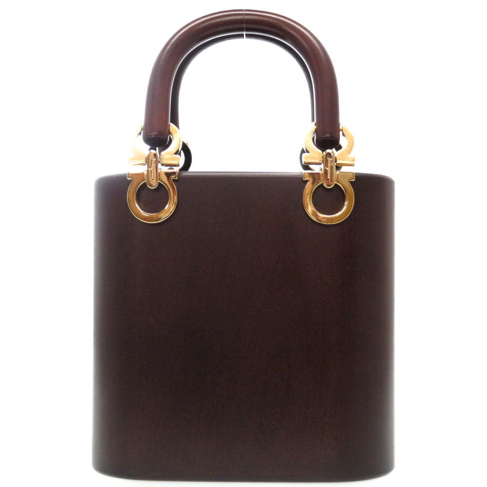 新品同様 フェラガモ ウッド素材 ガンチーニ金具 AU-21.7729 ハンドバッグ 茶 ブラウン ヴィンテージ アンティーク 0114【中古】Ferragamo