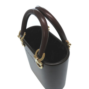 新品同様 フェラガモ ウッド素材 ガンチーニ金具 AU-21.7729 ハンドバッグ 茶 ブラウン ヴィンテージ アンティーク 0114【中古】Ferragamo