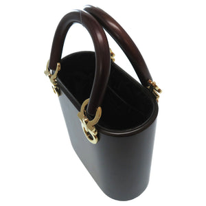 新品同様 フェラガモ ウッド素材 ガンチーニ金具 AU-21.7729 ハンドバッグ 茶 ブラウン ヴィンテージ アンティーク 0114【中古】Ferragamo