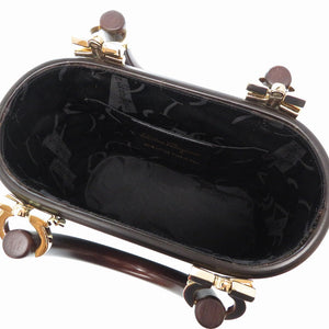 新品同様 フェラガモ ウッド素材 ガンチーニ金具 AU-21.7729 ハンドバッグ 茶 ブラウン ヴィンテージ アンティーク 0114【中古】Ferragamo