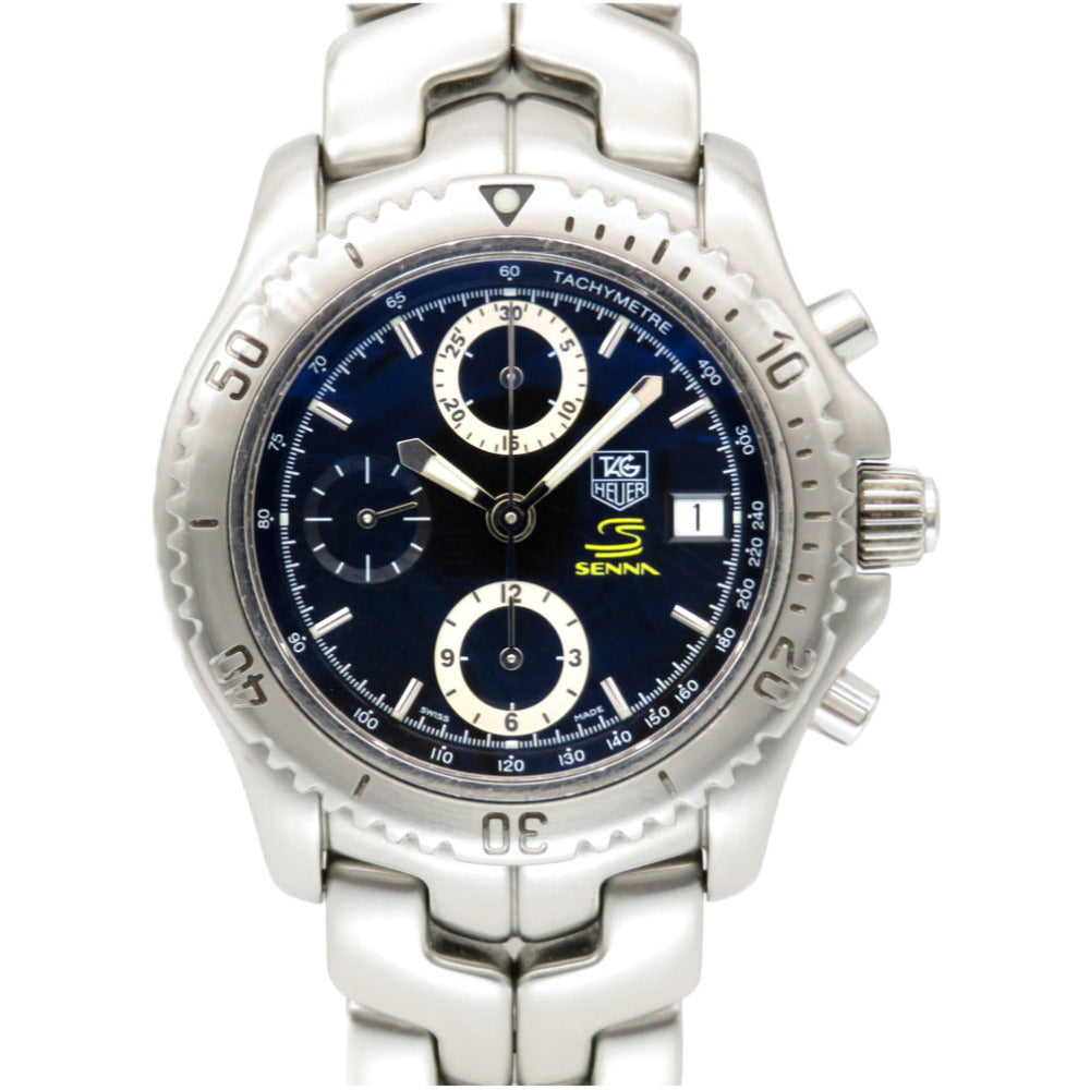 タグホイヤー リンク アイルトン・セナ モデル クロノグラフ CT5114 自動巻き 腕時計 SS ブラック 黒文字盤 0264【中古】TAG HEUER メンズ