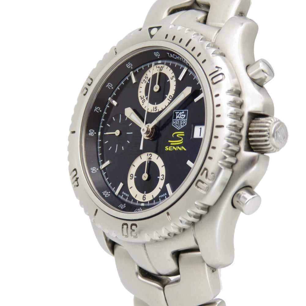 タグホイヤー リンク アイルトン・セナ モデル クロノグラフ CT5114 自動巻き 腕時計 SS ブラック 黒文字盤 0264【中古】TAG HEUER メンズ